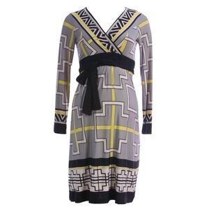 OLIAN Maternity Women's Grey Yellow Geometric Print Sandra Dress $143 NWT